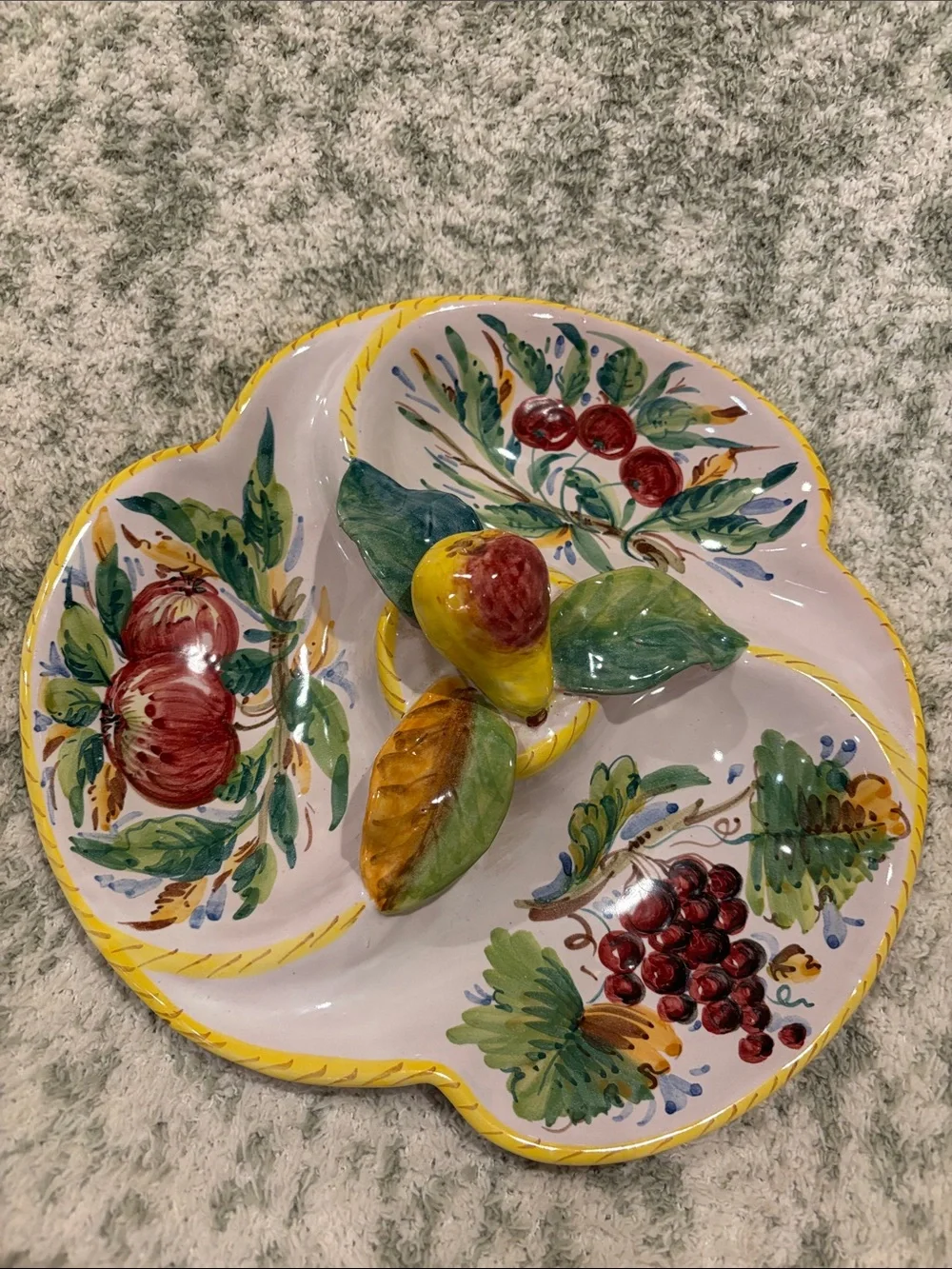Hand-Painted Italian Ceramic Fruit Divided Serving Dish NWT Artisan Made